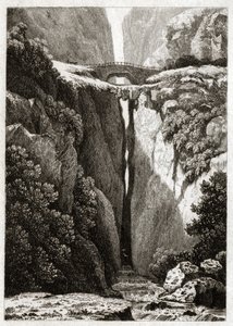 Puentes Naturales de Icononzo, Colombia. ca. 1840 (grabado) de . .