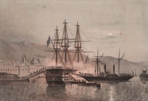 Buque napolitano Monarca atacado por Tuckery, en el puerto de Castellammare de William Walcutt