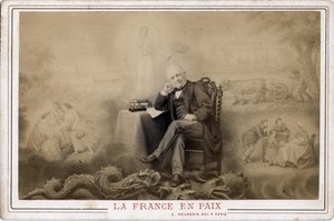 Comuna de París: Francia en paz retrato de Louis Adolphe Thiers (1797-1877) sentado en el dragón probable símbolo de la comuna de Frederick (attr. to) Barnard