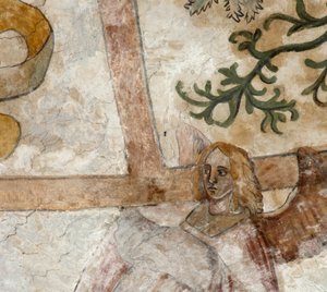 Iglesia parroquial Sint-Martinus. Interior. Cruce norte. Las pinturas murales en las bóvedas. de . .