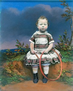 Retrato de un niño con un aro, ambrotipo coloreado a mano, c. 1860 de Ferdinand Georg Waldmuller
