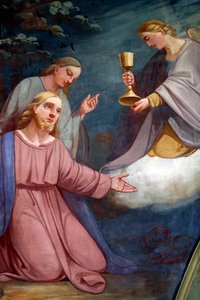 Iglesia de Rumilly. Pintura mural. Jesús orando en el jardín de Getsemaní después de la Última Cena. Francia.