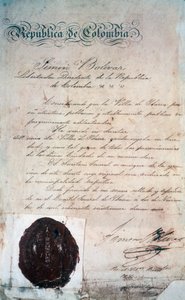 El acto por el cual Simón Bolívar declaró la ciudad de San Miguel de Ibarra, capital de la provincia circundante, en ese momento parte de la Gran Colombia (hoy Ecuador), 2 de noviembre de Georg Carl Heinrich Dollmann