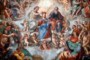 La coronación de la Virgen. Fresco. Iglesia de San Donato. Génova. Italia. de . .