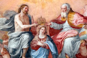 La coronación de la Virgen. Fresco. La Basílica della Santissima Annunziata del Vastato. Génova. Italia. de . .