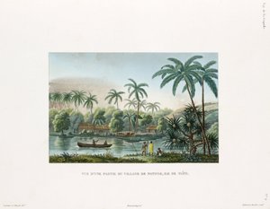 Vista de un pueblo en Matavai, isla de Tahití de Frederick (attr. to) Barnard