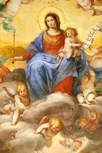 Virgen María y niño. Fresco. Palazzo Fieschi-Crosa Di Vergagni. Génova. Italia