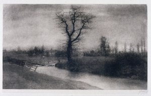 Paisaje invernal: árbol solitario junto a una curva en un río de Ferdinand Georg Waldmuller