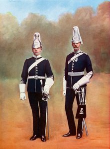 Dragones de Yorkshire, Oficial y Soldado, de Picturesque History of Yorkshire, publicado c.1900