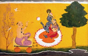 Jayadeva adorando a Radha y Krishna de Manak