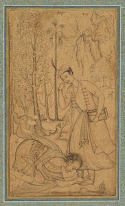 Un hombre santo postrándose ante un príncipe erudito, c. 1585, borde añadido probablemente en 1700s
