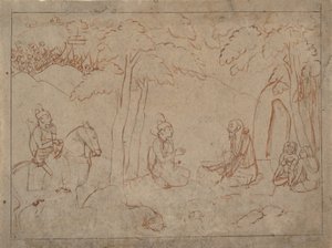 Rama y Lakshmana visitan la ermita de un asceta de a first generation master after Nainsukh