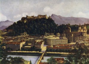 Una vista de Salzburgo y el Hohen-Salzburg, Austria