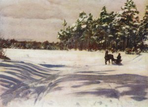 Una escena de invierno en Letonia de after A. Langfier