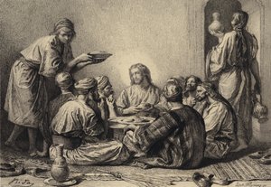Jesús come con publicanos y pecadores de after Albert Robida