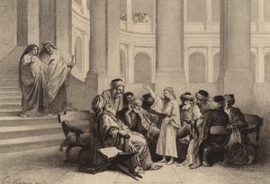 Jesús en medio de los doctores de after Albert Robida