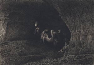 Jesús puesto en el sepulcro de after Albert Robida