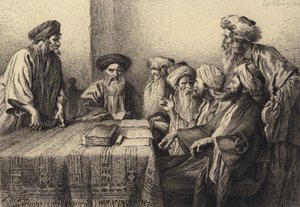 Judas ante el Sanedrín de after Albert Robida