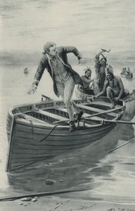 El Capitán James Cook salta de su bote mientras los Indios Rojos saltan dentro de after Charles Mills Sheldon
