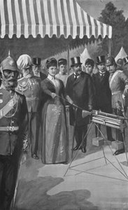 La princesa de Gales disparando el primer tiro en Bisley, 12 de julio de 1890