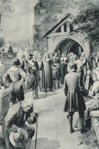 La gente de Eyam en Derbyshire, resolviendo aislar su aldea afectada por la peste del mundo de after Charles Mills Sheldon
