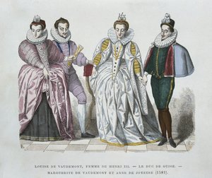 Luisa de Lorena-Vaudémont (1553-1601), esposa de Enrique III, Duque de Guisa (1549-88), Margarita de Vaudémont (1564-1625) y Ana de Joyeuse (1561-87) de after Chevignard