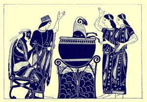 Medea hirviendo el carnero, ilustración de Pinturas de Vasos Griegos por J. E. Harrison y D. S. MacColl, publicada en 1894 (imagen digitalmente mejorada) de after English School