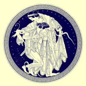 Peleo y Tetis, ilustración de Pinturas de Vasos Griegos por J. E. Harrison y D. S. MacColl, publicada en 1894 (imagen digitalmente mejorada) de after English School