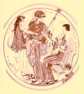Teseo y Anfitrite, ilustración de Pinturas de Vasos Griegos por J. E. Harrison y D. S. MacColl, publicada en 1894 (imagen digitalmente mejorada) de after English School