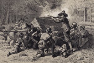 Virginianos defendiéndose contra los indios de after Felix Octavius Carr Darley