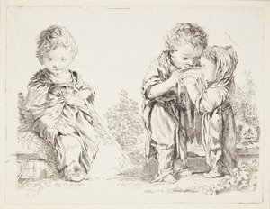 Niño sentado en un terrón de tierra y Los pequeños bebedores de leche de after Francois Boucher