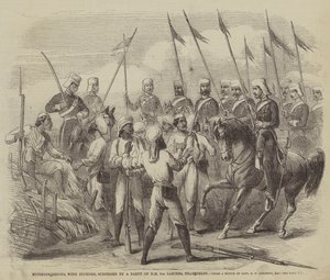 Sepoys amotinados, con botín, sorprendidos por una partida de los lanceros del 9º regimiento cerca de Delhi de after George Francklin Atkinson