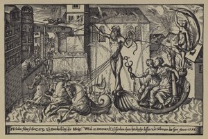 Fuegos artificiales en el castillo del Margrave de Brandeburgo en Colln en el río Spree con motivo de la visita del Rey Christian IV de Dinamarca, 10 de octubre de 1595 de after German School