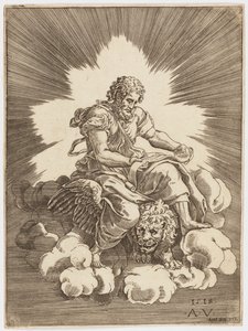 San Marcos, sentado en un león de after Giulio Romano