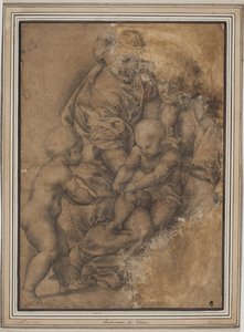 La Sagrada Familia con el niño Juan el Bautista. Después de la Madonna della Gatta de Giulio Romano de after Giulio Romano