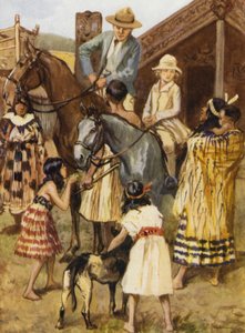 Visitantes en un pueblo modelo maorí