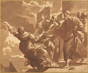 La muerte de Safira de after Guercino Follower of Jan de Bisschop