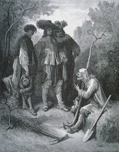 Ilustración para El anciano y los tres jóvenes, de Fábulas de Jean de La Fontaine (1621-95) de Gustave after Dore