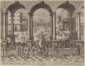 La masacre bajo el triunvirato romano de after Hans Vredeman de Vries