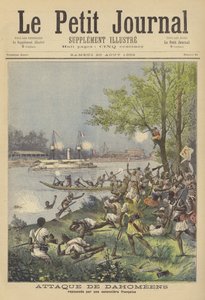 Un ataque de Dahomey repelido por una cañonera francesa de after Henri Meyer