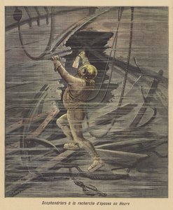 Buzos buscando un naufragio en Le Havre de after Henri Meyer