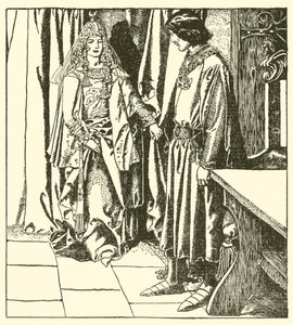 La Reina Morgana aparece ante Sir Launcelot de after Howard Pyle