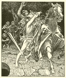 Sir Kay y el loco del bosque de after Howard Pyle