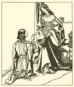 Sir Launcelot saluda a la Reina Ginebra de after Howard Pyle