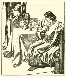 Sir Launcelot se sienta con Sir Hilaire y Croisette de after Howard Pyle