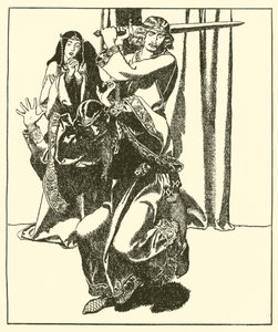 Sir Tristram ataca al Rey Mark de after Howard Pyle