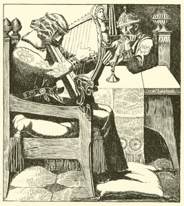 Sir Tristram toca el arpa ante el Rey Mark de after Howard Pyle