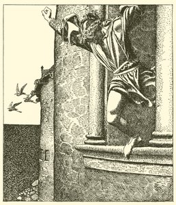 Sir Tristram salta al mar de after Howard Pyle