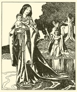 La Dama Nymue lleva a Launcelot al Lago de after Howard Pyle