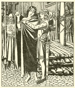 Tristram socorre a la Dama Moeya de after Howard Pyle